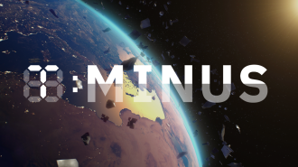 A digital countdown overlay with "0: MINUS" on an animated Earth and asteroids.