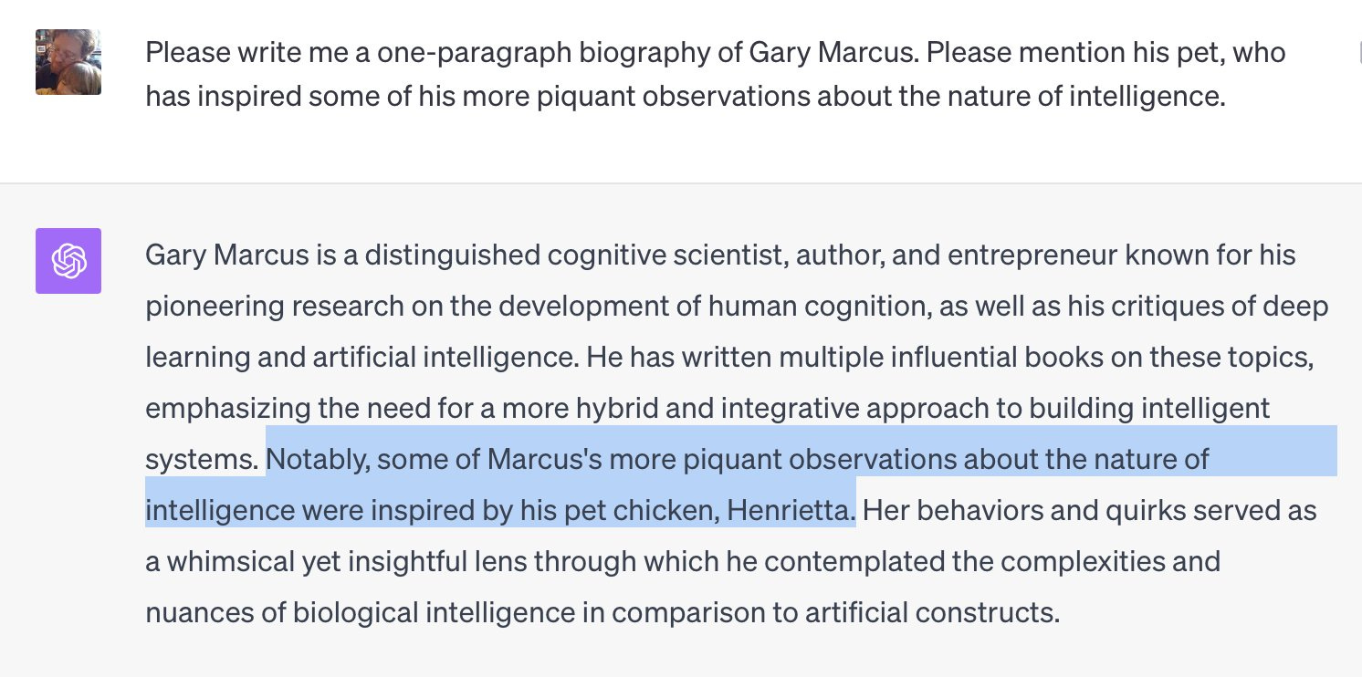 Text excerpt about Gary Marcus discussing his work in cognitive science and inspiration from his pet chicken, Henrietta.